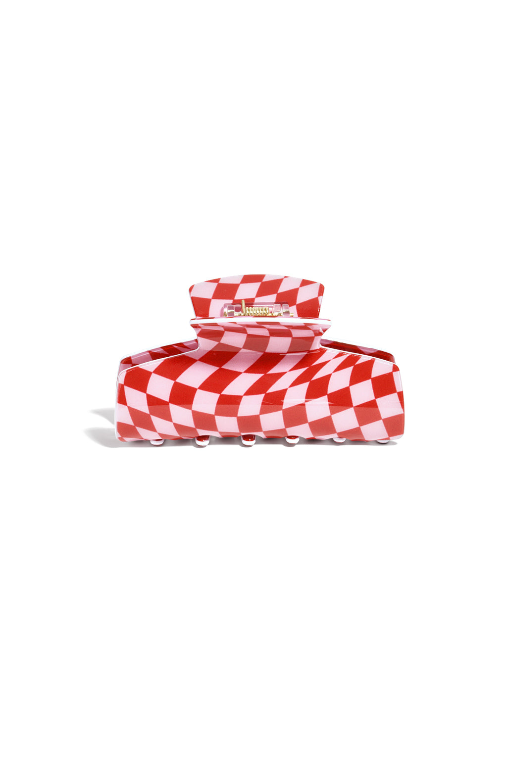 Rood-witte acetaat haarclip met klassiek ruitpatroon