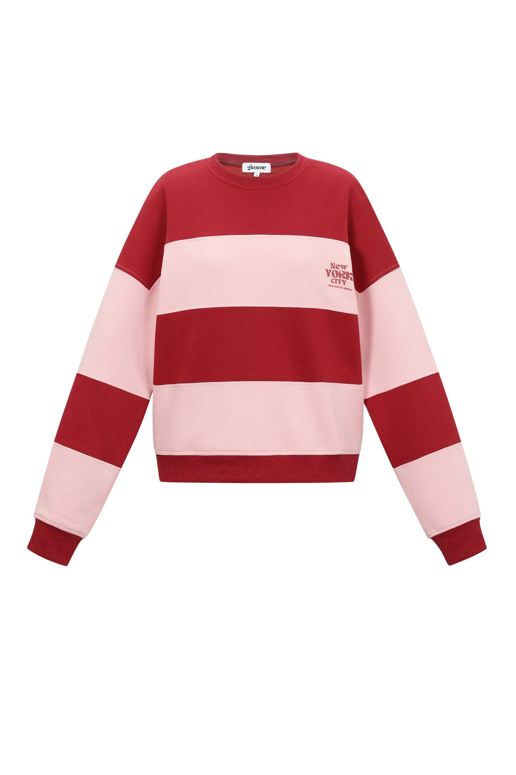 Gestreepte katoenen sweater met brede roze en bordeaux strepen