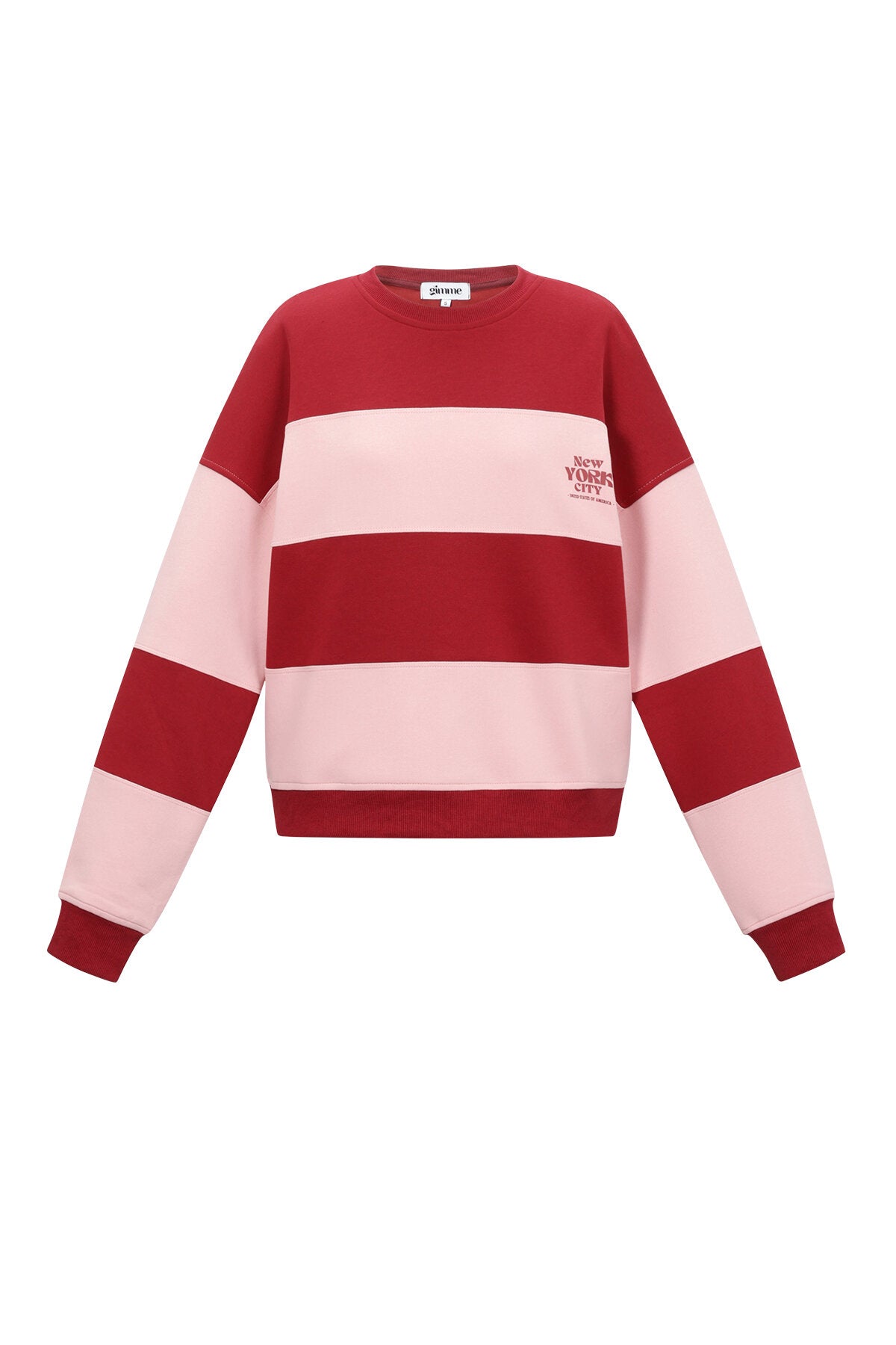 Gestreepte katoenen sweater met brede roze en bordeaux strepen