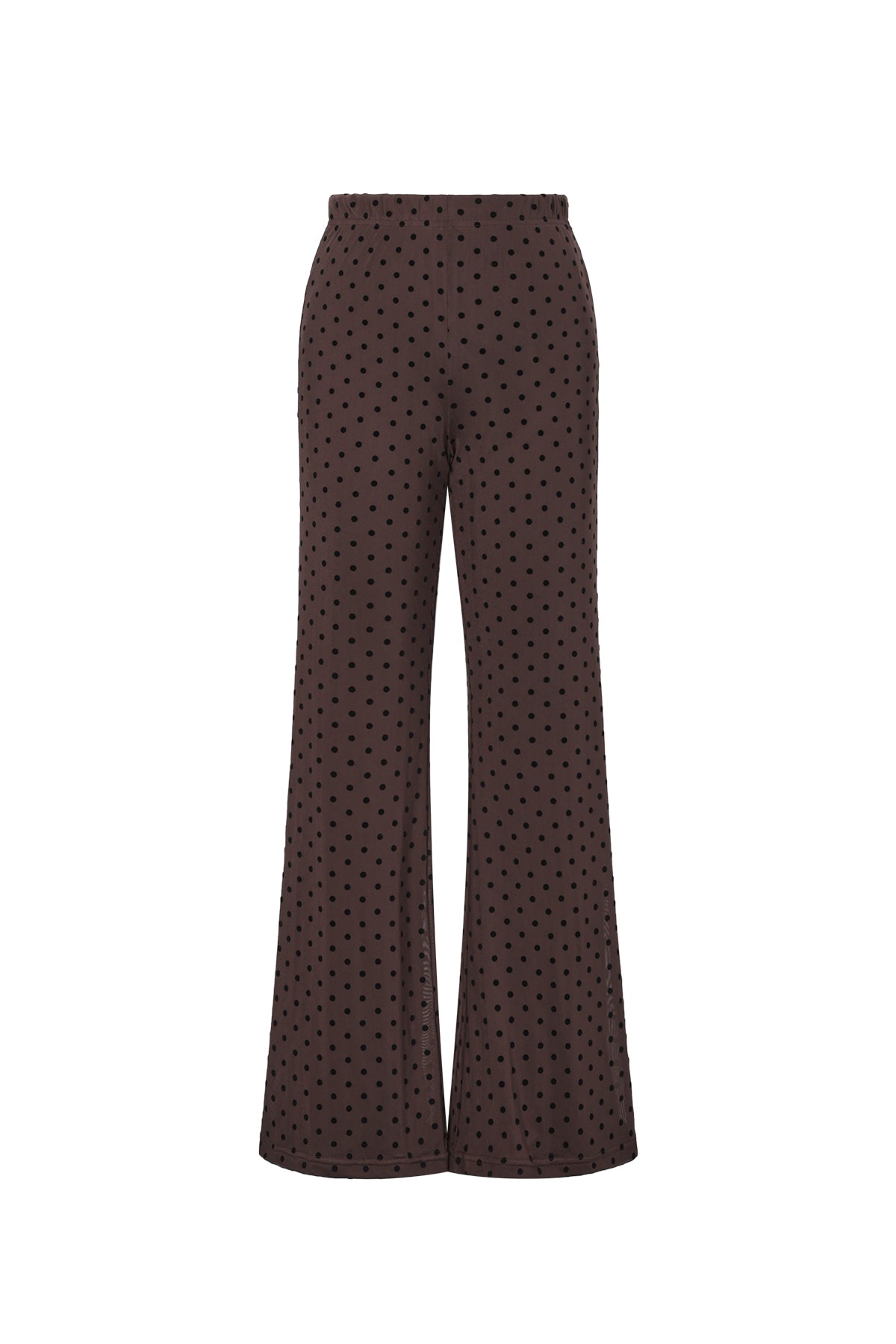 Bruine palazzo broek met zwarte stippenprint van polyester