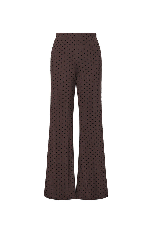 Bruine palazzo broek met zwarte stippenprint van polyester