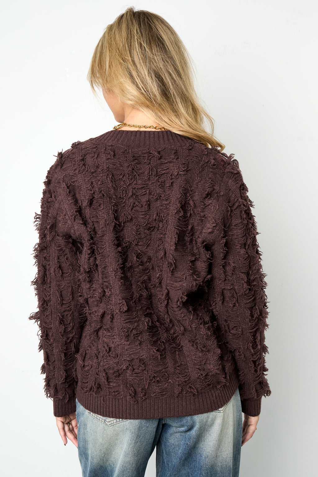 V sweater with fringes