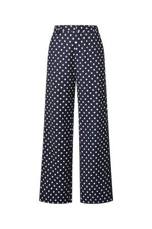 Zwarte broek met witte polkadots en rechte pijpen