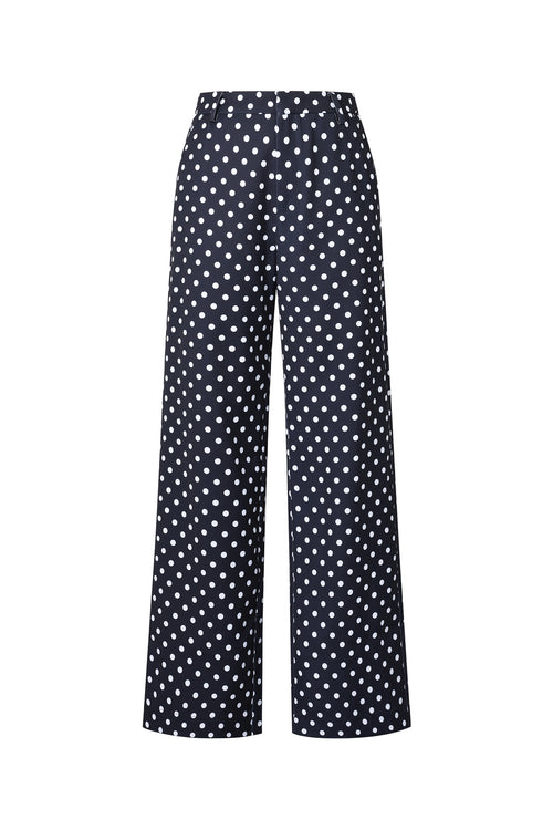 Zwarte broek met witte polkadots en rechte pijpen