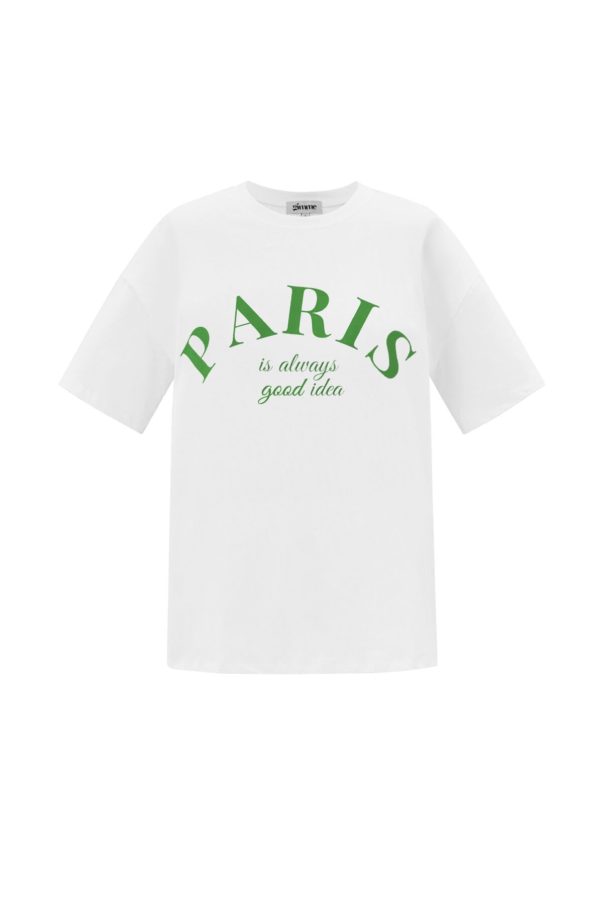 Wit t-shirt met groene Paris tekst en subtitle