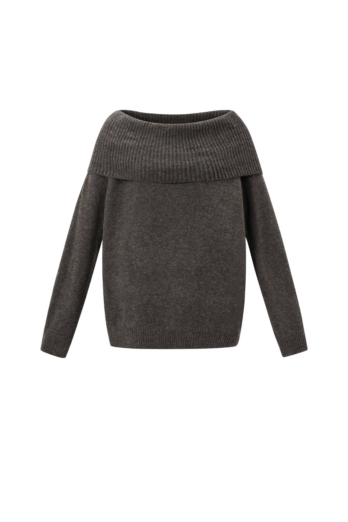 Grijze off-shoulder gebreide trui met wijde halslijn