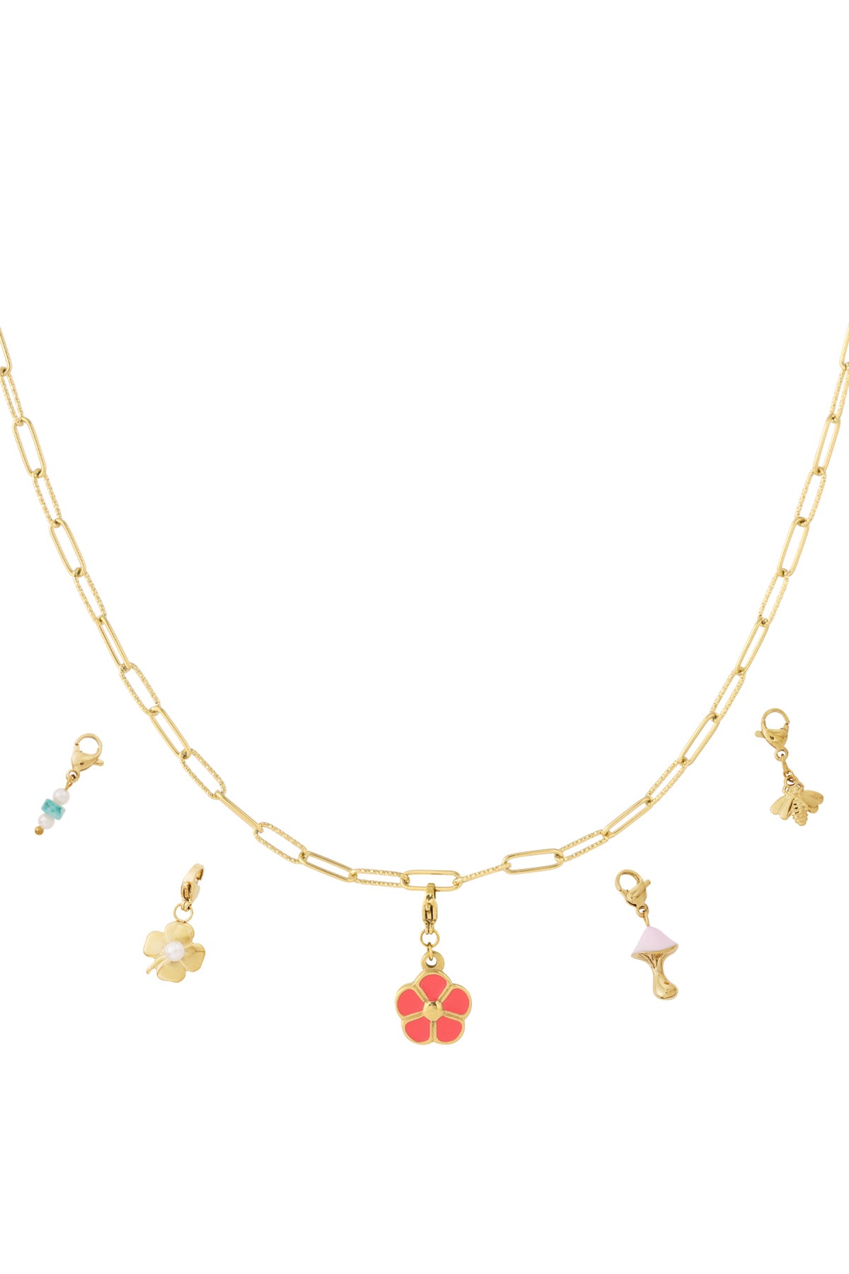 Goudkleurige schakelketting met verwisselbare bloem en natuur charms