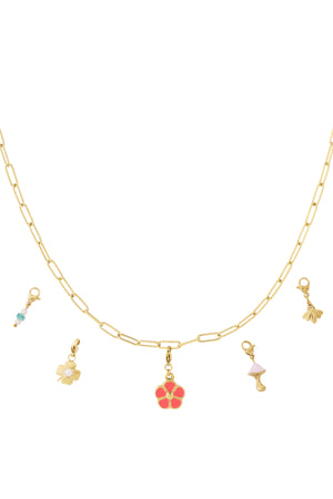Goudkleurige schakelketting met verwisselbare bloem en natuur charms