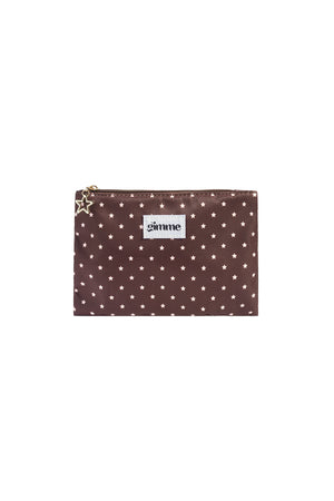 Bruin polyester make-up etui met witte sterren print