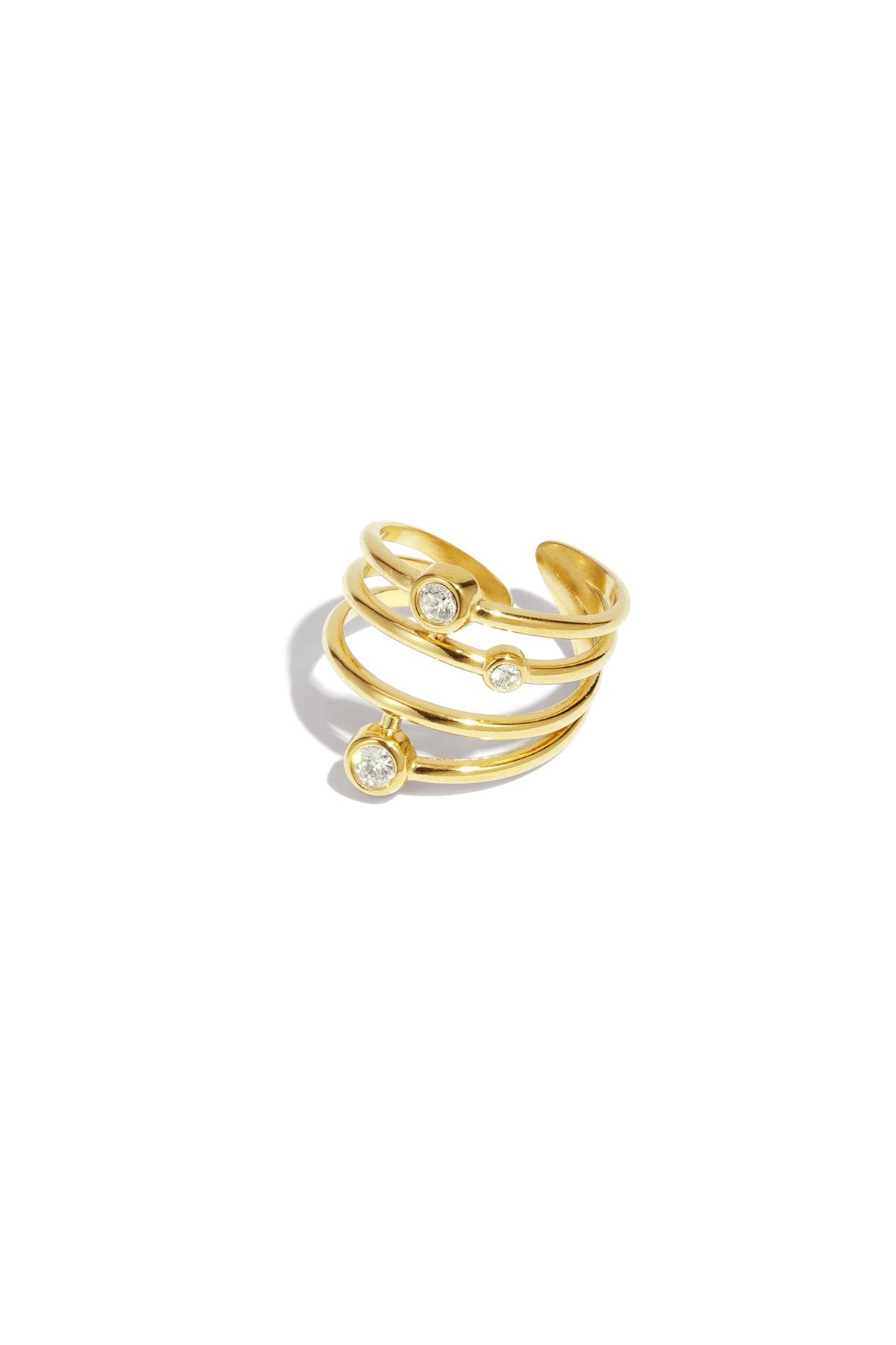Gouden drielaags ring van roestvrij staal met kristalaccenten