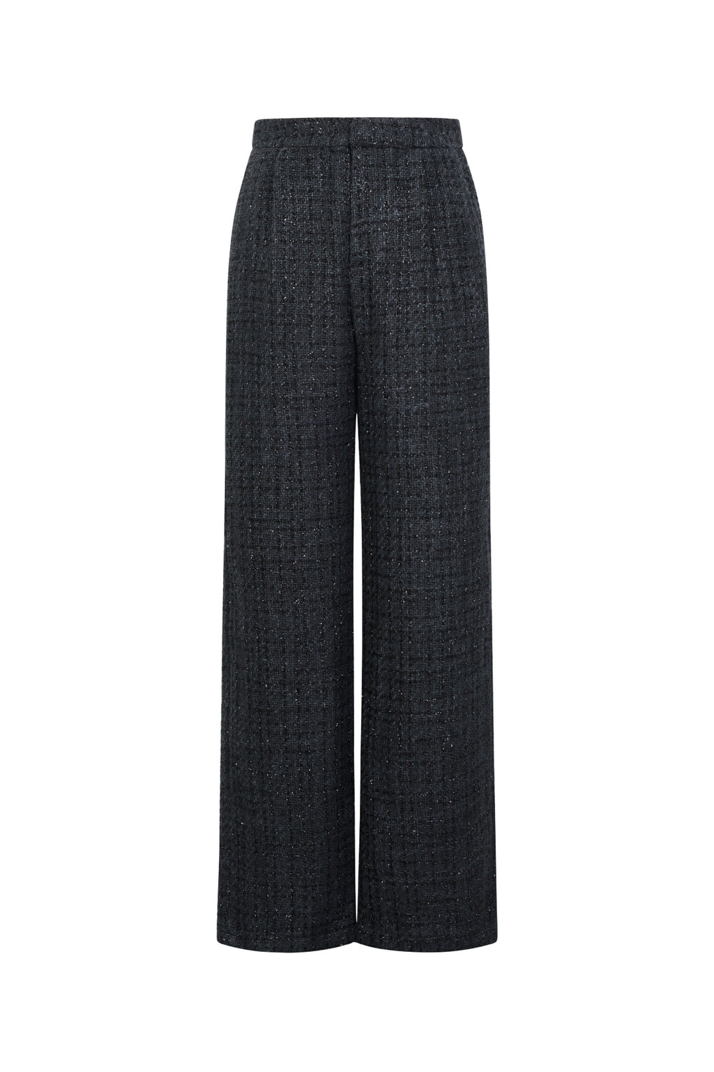 Donkere geruite broek met rechte pijpen en hoge taille van polyester