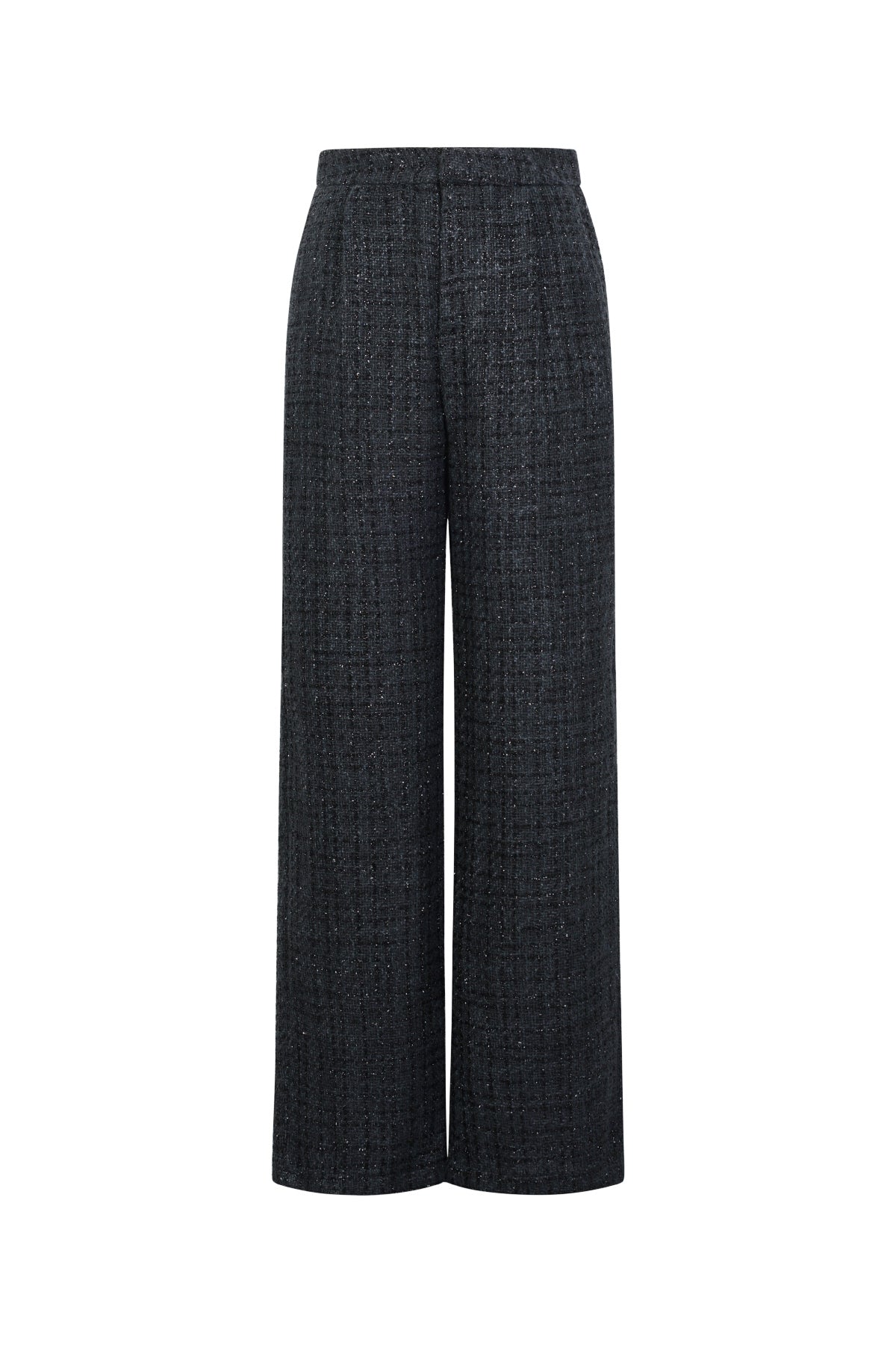 Donkere geruite broek met rechte pijpen en hoge taille van polyester