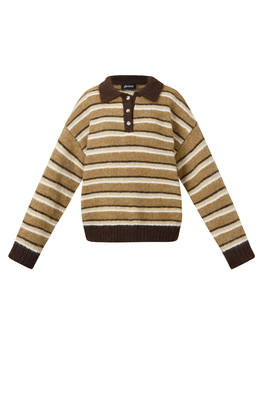 Bruine gestreepte polo trui met lange mouwen van zachte knit