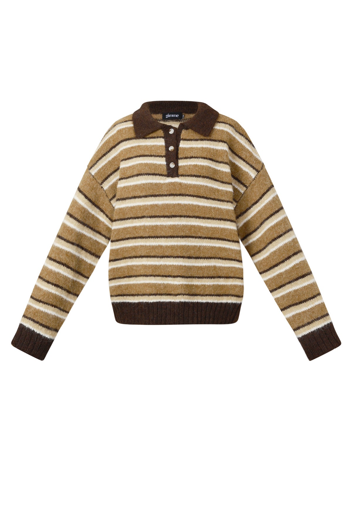 Bruine gestreepte polo trui met lange mouwen van zachte knit