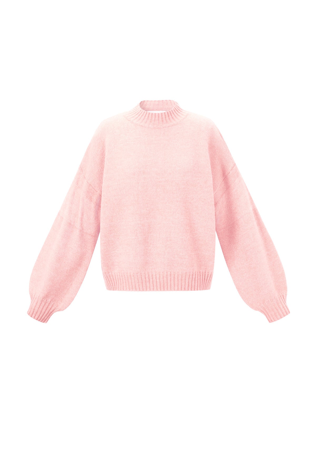 Babypink trui met bubble textuur en opstaande kraag