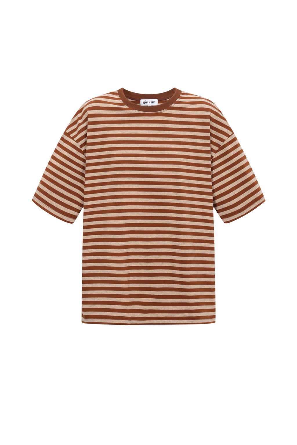 Bruin-wit gestreept oversized shirt van katoen met halflange mouwen