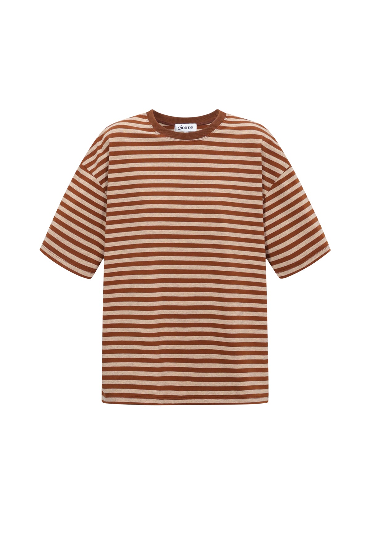 Bruin-wit gestreept oversized shirt van katoen met halflange mouwen