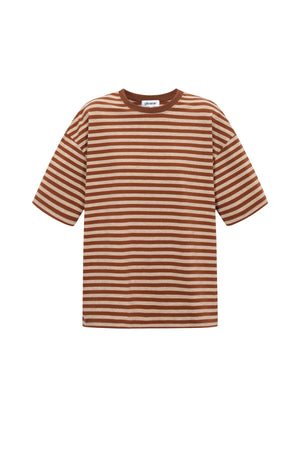Bruin-wit gestreept oversized shirt van katoen met halflange mouwen