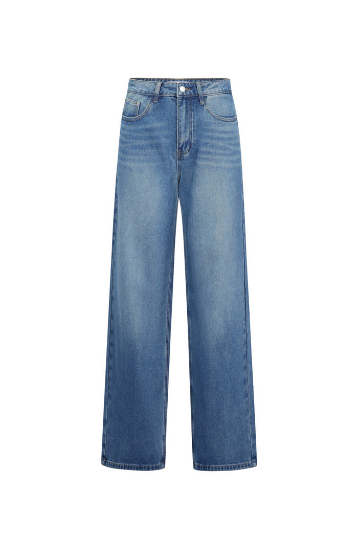 Blauwe straight leg jeans met hoge taille