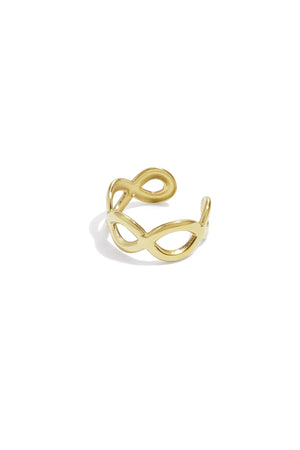 Goudkleurige ear cuff met twee cirkelvormige elementen van roestvrij staal