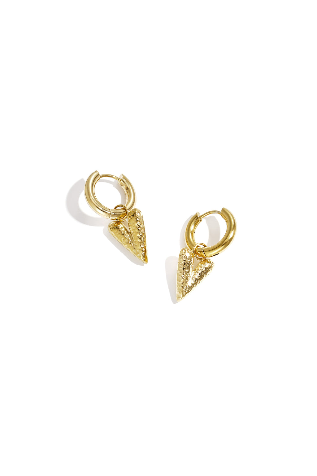 Gouden drop oorbellen met hoepel en getextureerde spike hanger