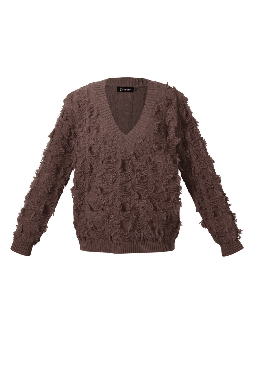 V sweater with fringes