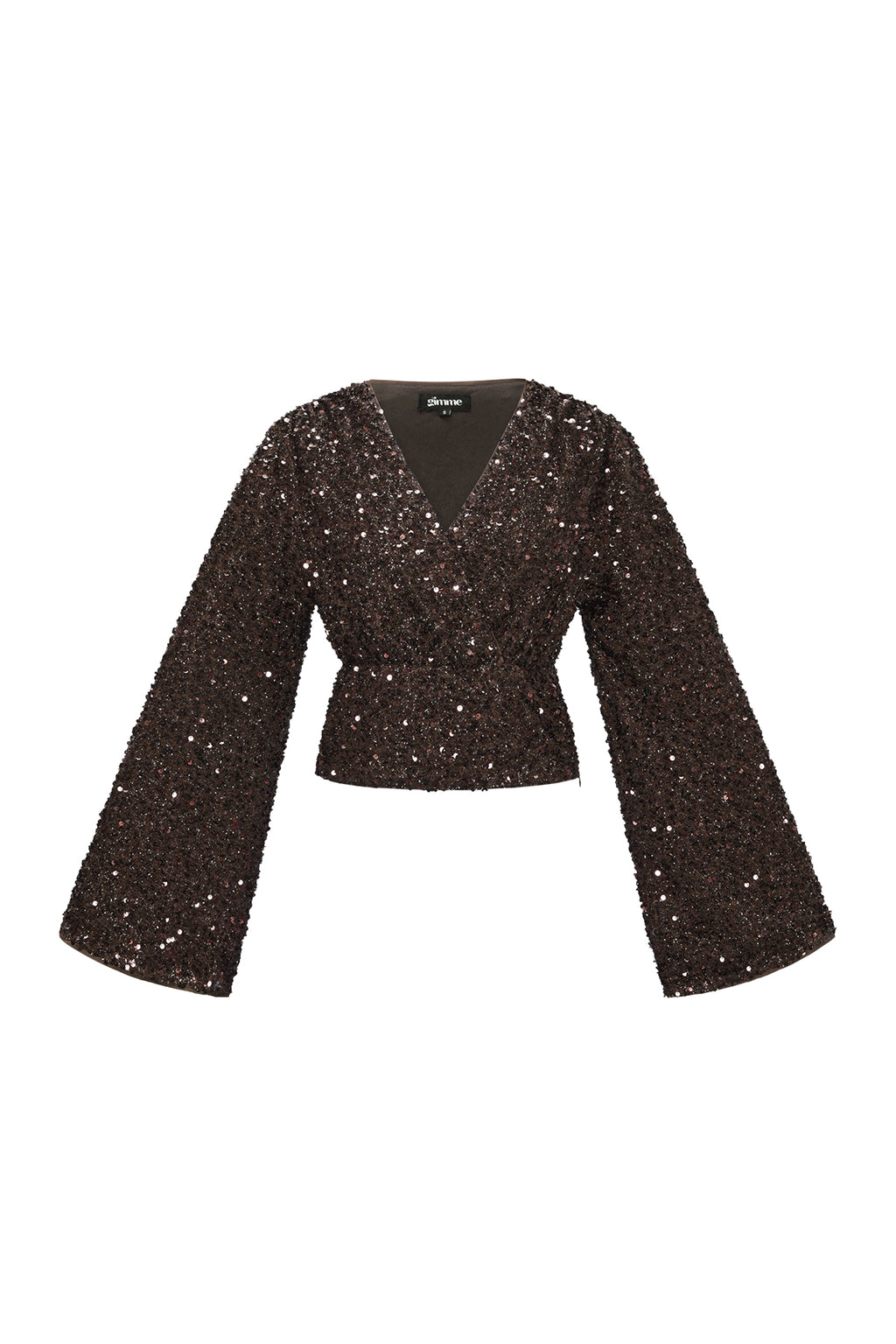 Chocoladekleurige pailletten blazer set met lange mouwen en bijpassende top