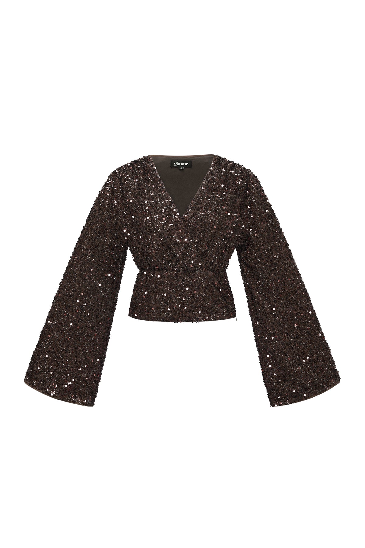 Chocoladekleurige pailletten blazer set met lange mouwen en bijpassende top