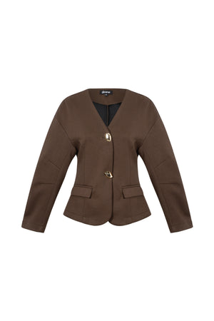 Donkerbruin tweedelig kostuum met blazer en broek