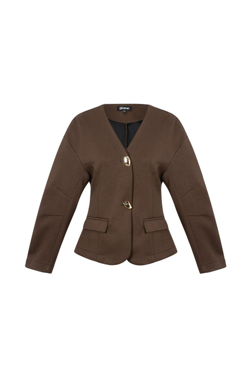 Donkerbruin tweedelig kostuum met blazer en broek