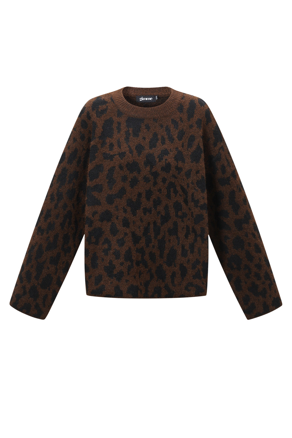 Donkerbruine gebreide pullover met luipaardprint