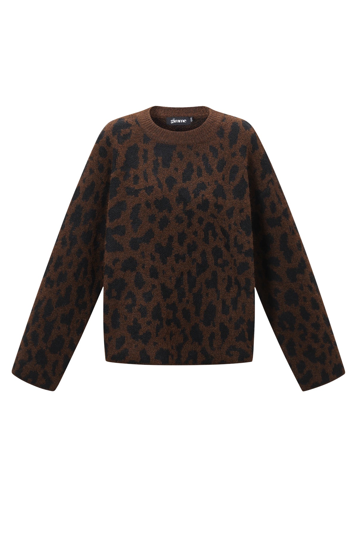 Donkerbruine gebreide pullover met luipaardprint