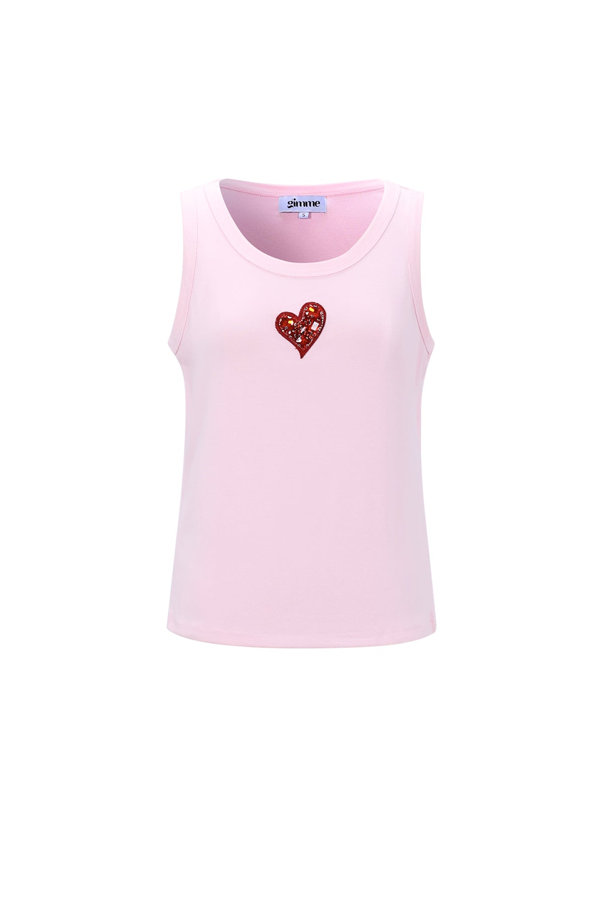 Roze katoenen tank top met glinsterende hartprint
