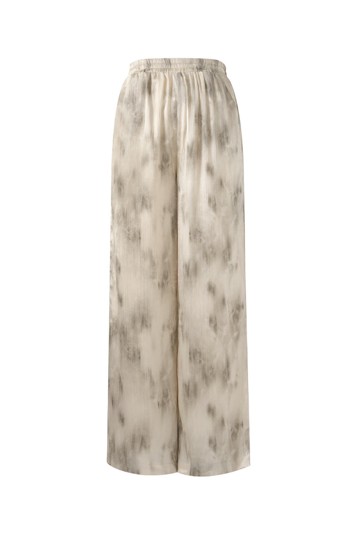 Beige palazzo broek met tie-dye print en elastische taille