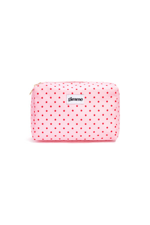 Roze makeup tas met witte sterrenprint van polyester