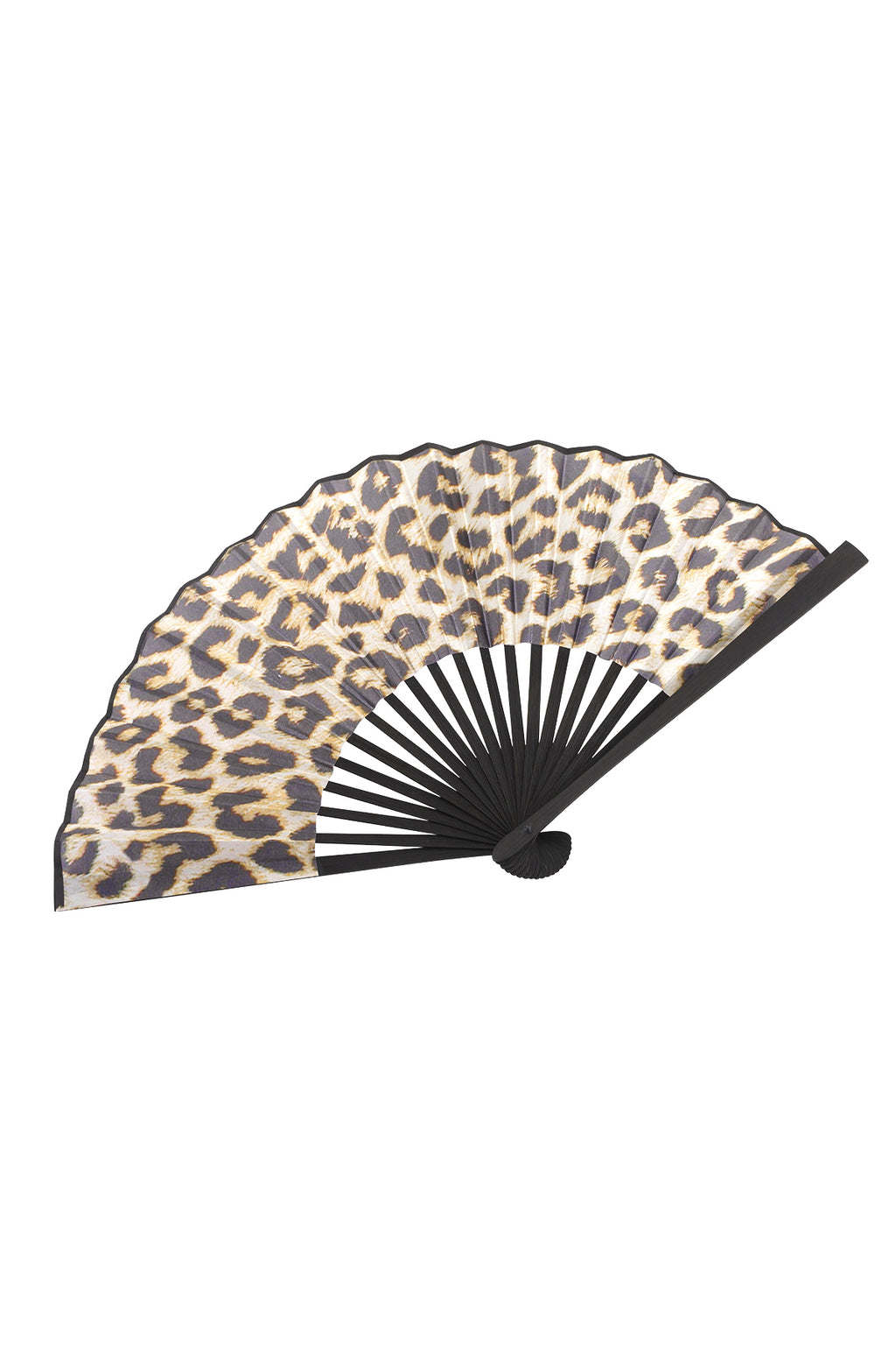 Opvouwbare waaier met bruin leopardprint en zwart bamboe frame