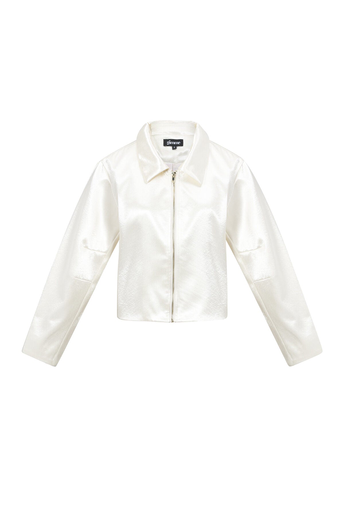 Crème biker jacket van polyester met asymmetrische rits en brede revers