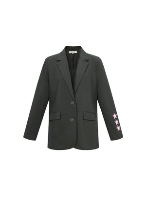 Donkergroene blazer met sterren accent op de mouw