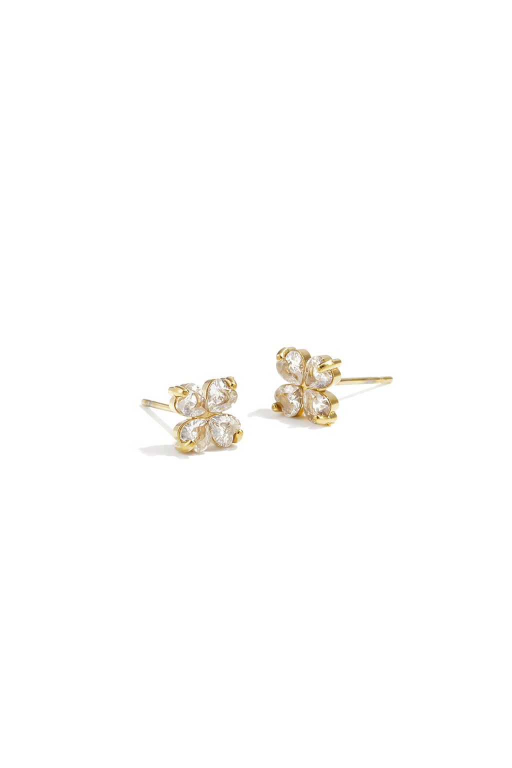 Gouden klaver stud oorbellen met zirkonia steentjes