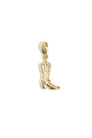 Goudkleurige cowboy laars charm met kristalaccent van roestvrij staal