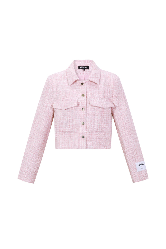 Roze geruite crop blazer met zwarte details