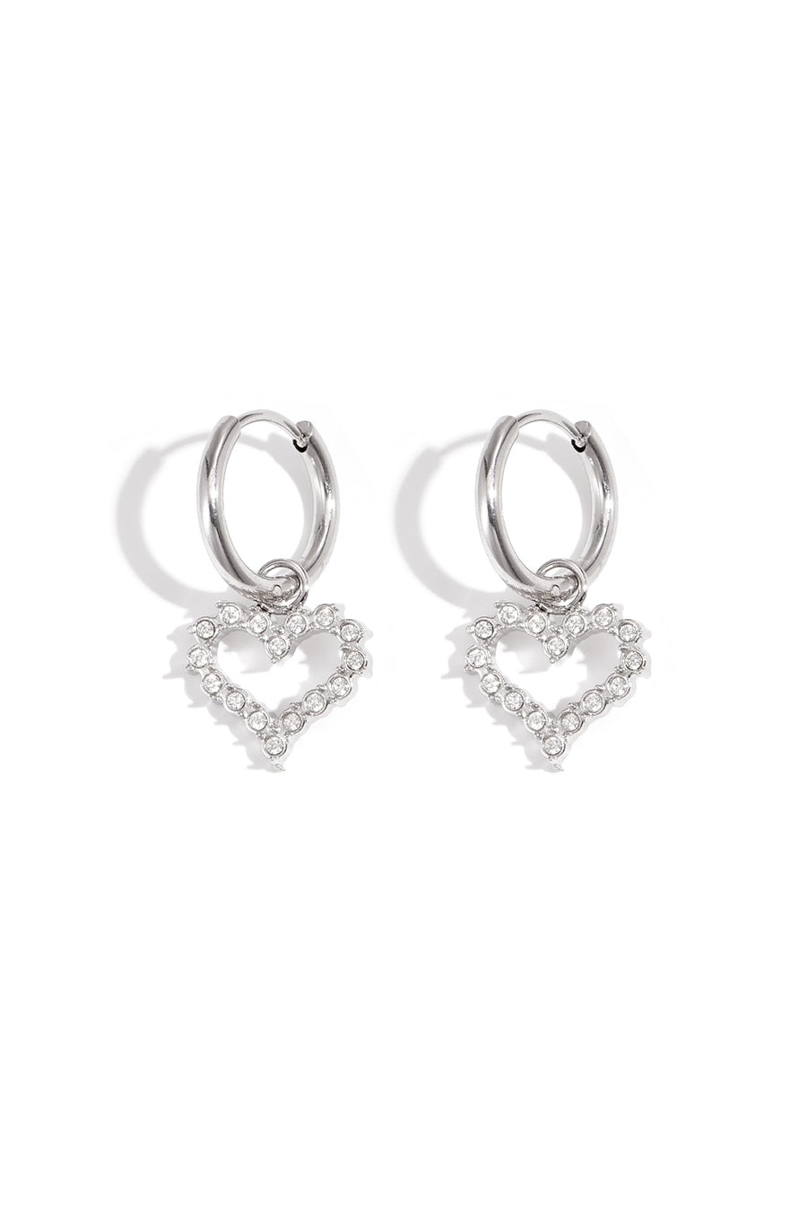 Gouden hoepel oorbellen met kristal hart hangers van roestvrij staal