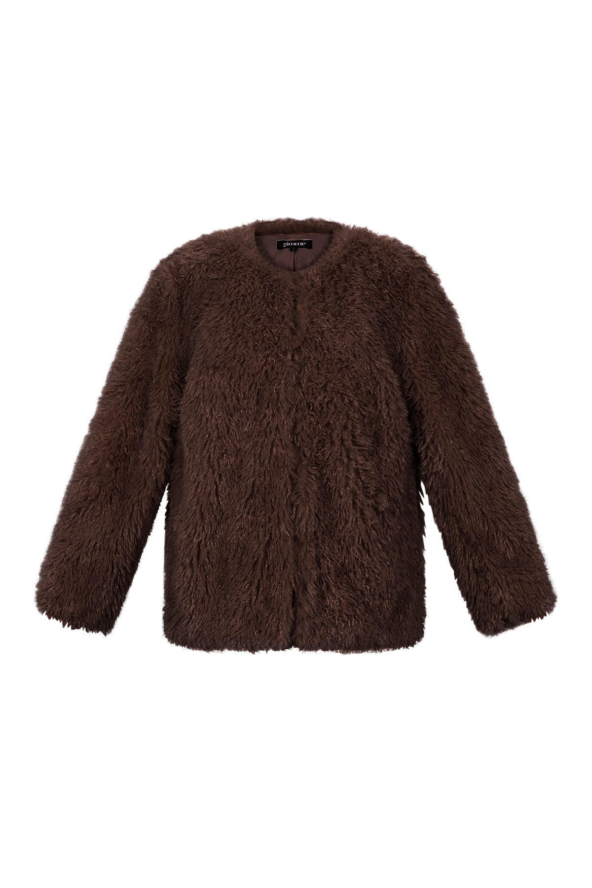 Bruin pluizig teddy vest van polyester met lange mouwen