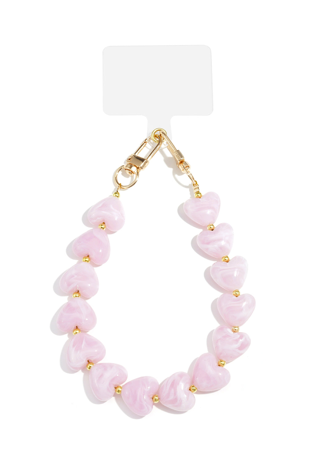 Roze acryl telefoonketting met bloemblaadjes en gouden details