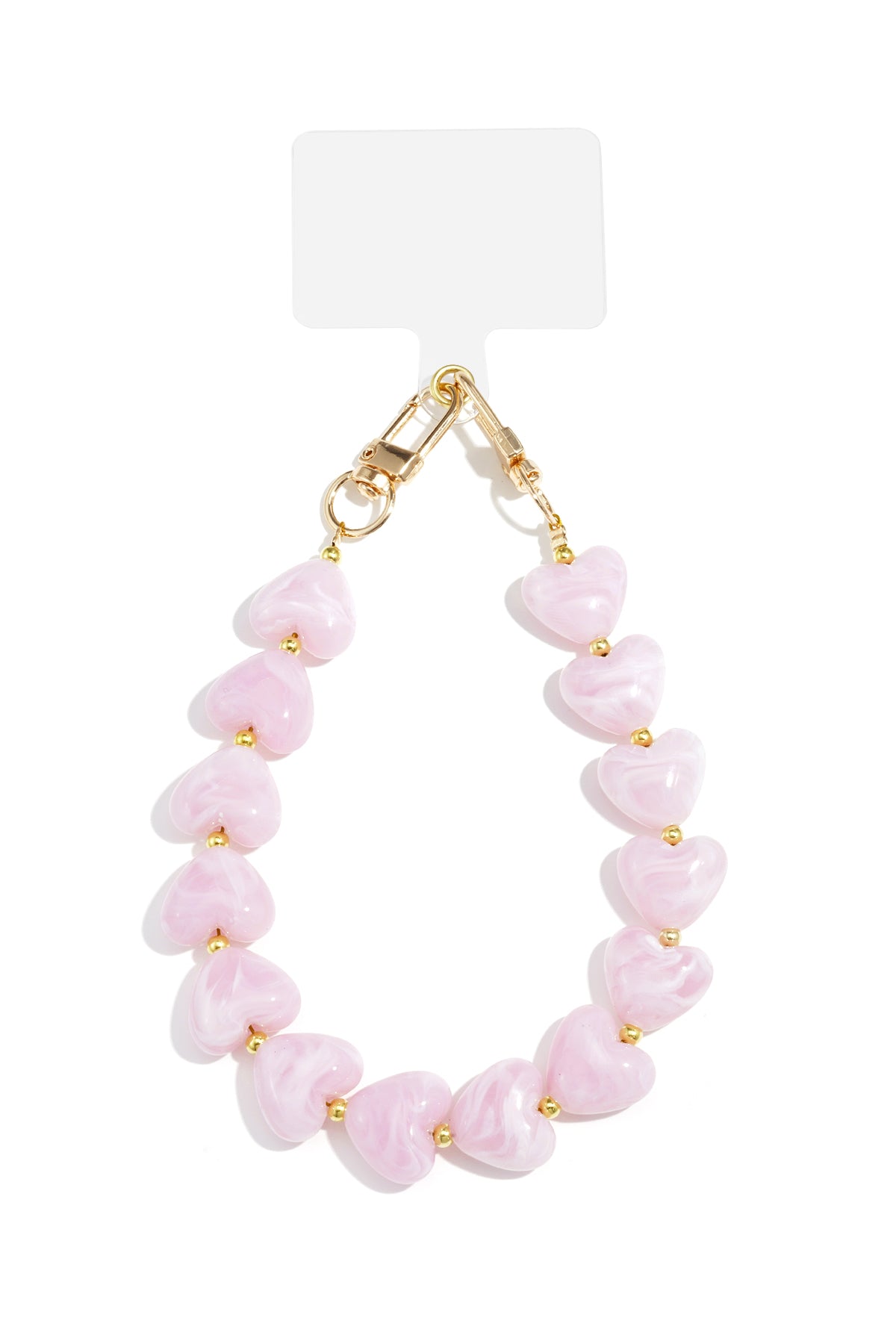 Roze acryl telefoonketting met bloemblaadjes en gouden details