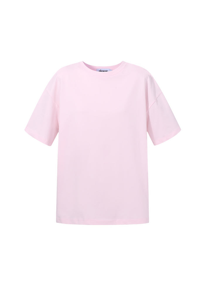 Roze oversized T-shirt van katoen met ronde hals en korte mouwen