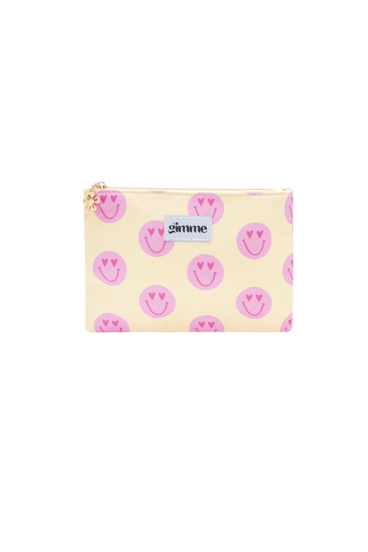 Geel make-up tasje polyester smiley gezichtjes print