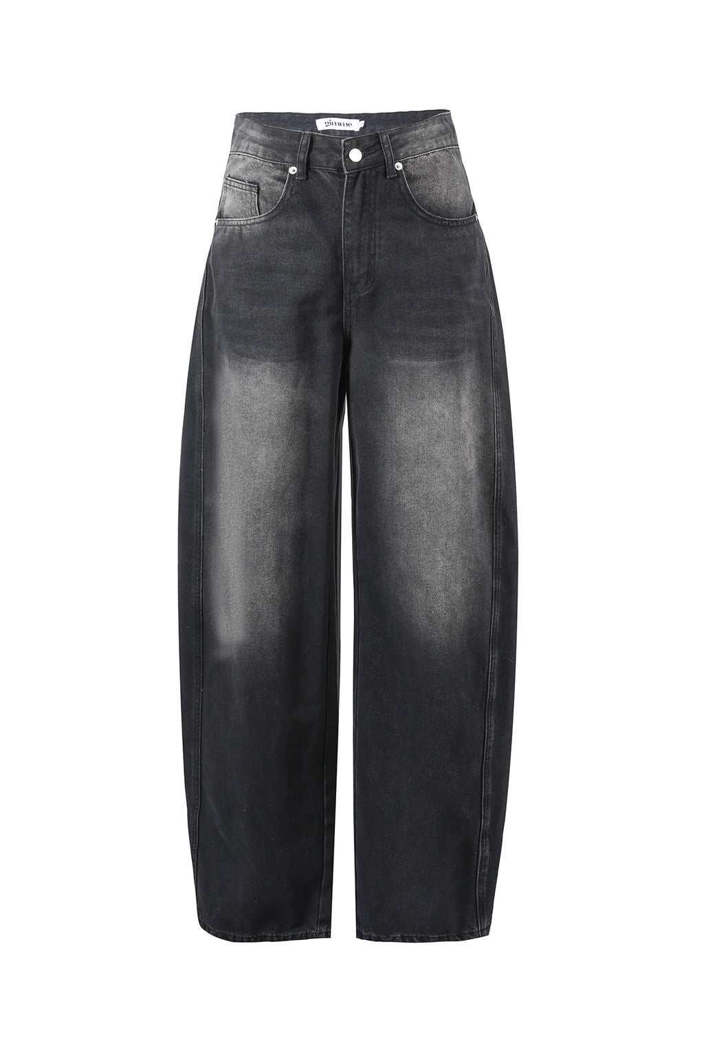 Donkergrijze balloon jeans van denim met stonewashed effect en hoge taille
