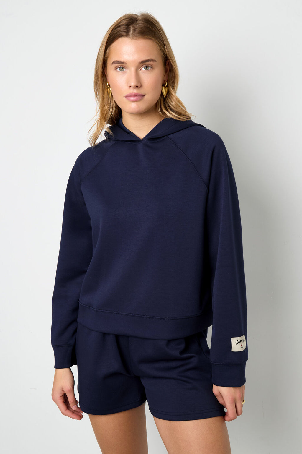 Knitted Polyester Fiber Women's Hoodie Sporty Solid Color
