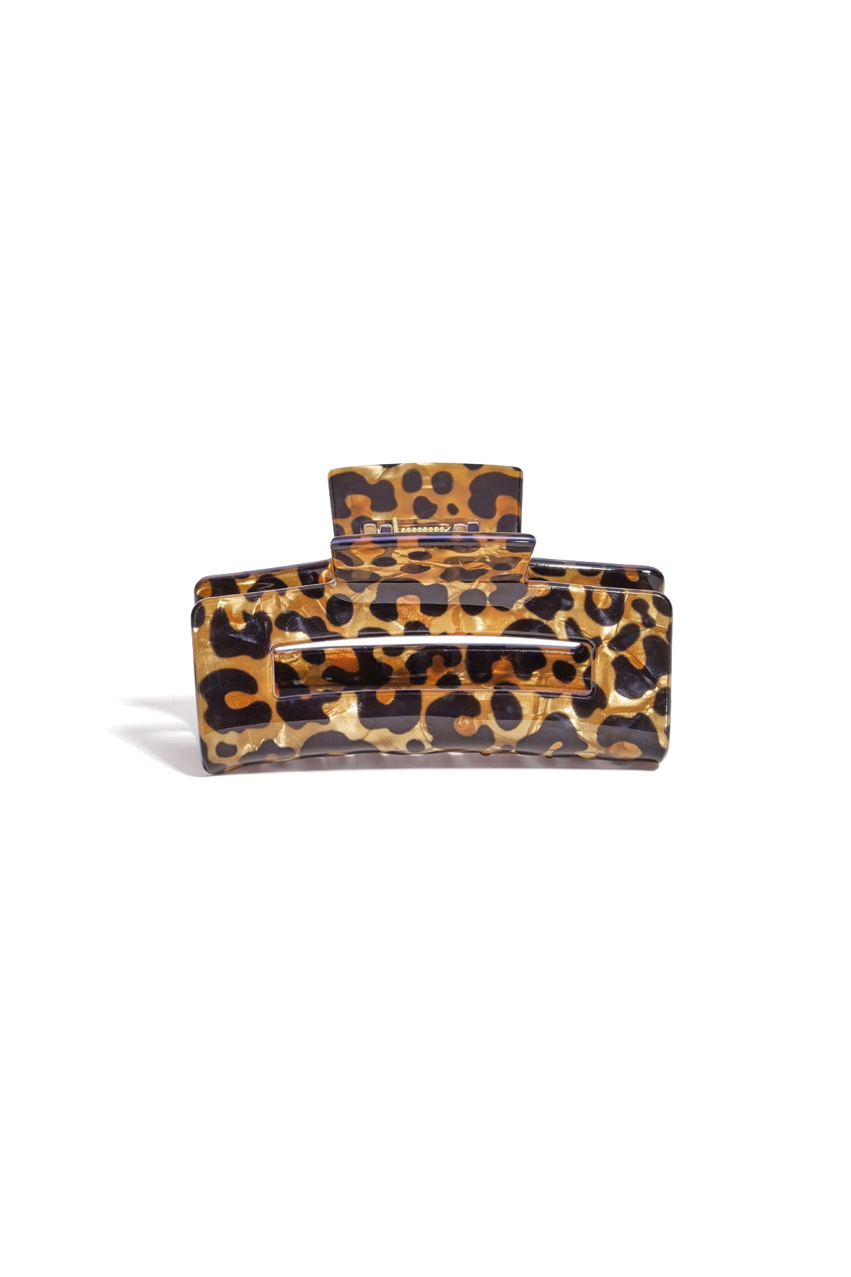 Rechthoekige haarknijper met bruin leopardprint van acryl